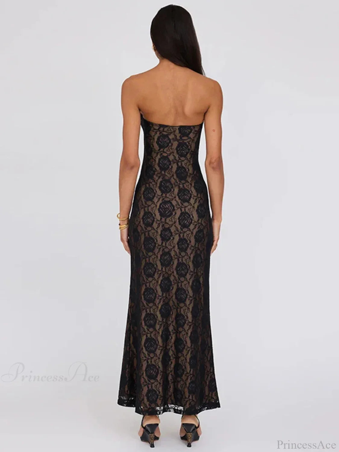 Lace Party Strapless Bodycon Long Floral Dress