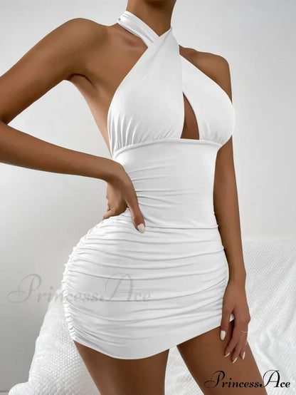 Lace Up HalterNeck Strapless Backless Sleeveless Night Club Short OutFit Hollow Out Out Dress