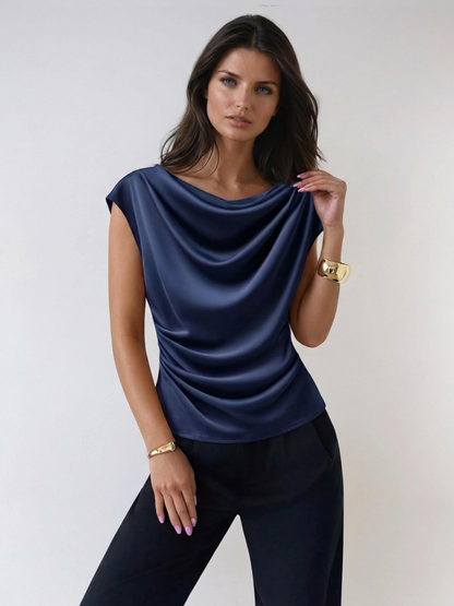 Bamboo Linen Blouse With Crinkle Collar Asymmetrical Sleeve Ruched Waist Slim Fit For Women All Season