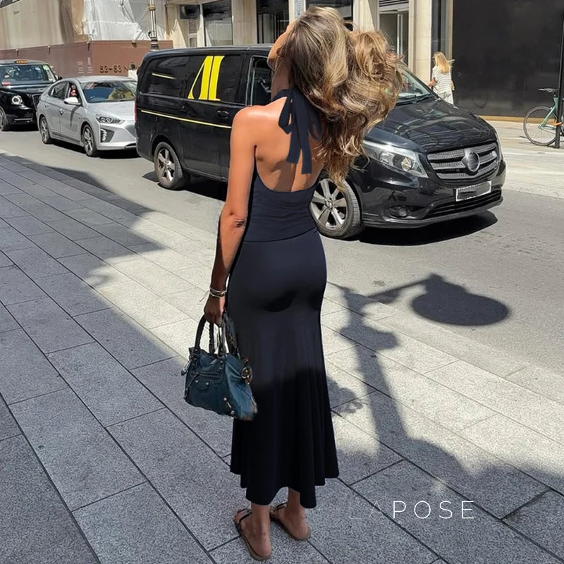 Asra Halter Pleated Maxi Dress