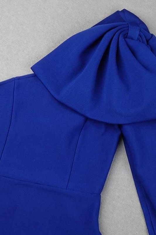 Royal Blue One Shoulder Bow Sash Bodycon Midi Dress