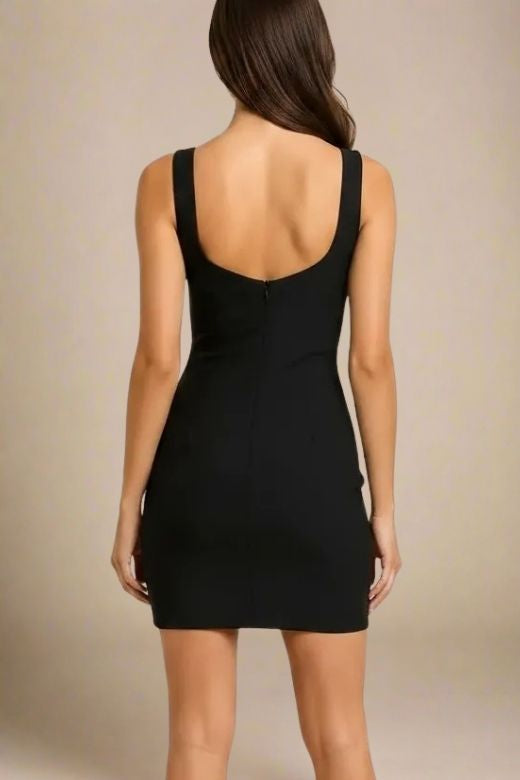 Classic Black Sweetheart Neck Beaded Floral Waist Bodycon Mini Cocktail Dress