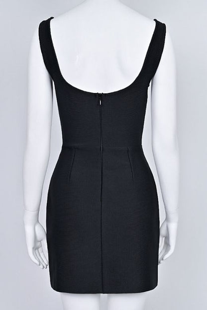 Classic Black Sweetheart Neck Beaded Floral Waist Bodycon Mini Cocktail Dress