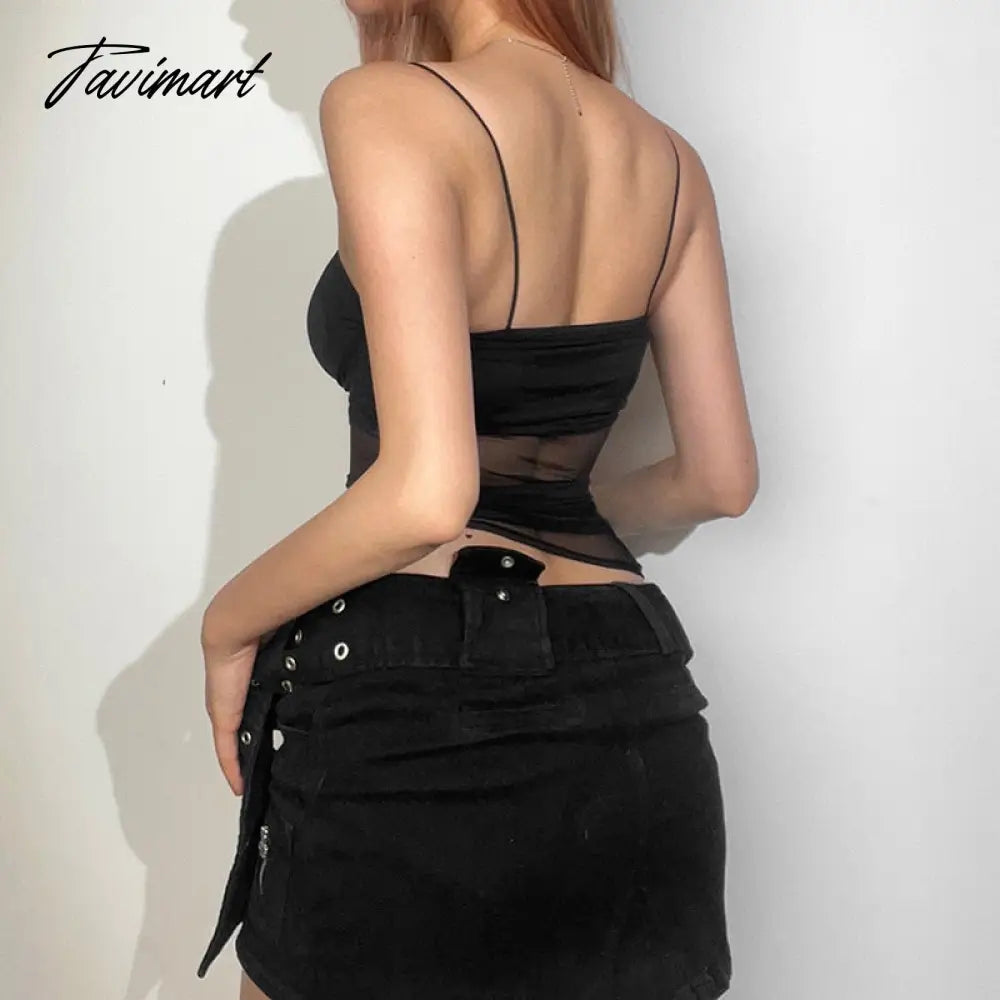 Mesh Corset Black Y2K Summer Tops Women Transparent Crop Top Stretch Tube Sexy Cami Tops Summer Streetwear 2000s Clothes