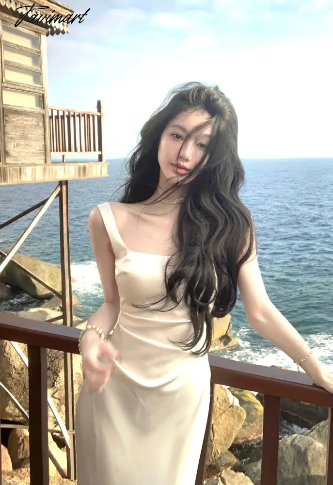 Midi Dress Women Elegant Summer Folds Fashion Evening Party Lady Vestido Vintage Spring Female Clothing Solid Satin Dresses