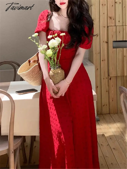 Midi Dress Women Elegant Summer New Squae Collar Fashion Evening Party Lady Vestidos Vintage Dresses Female Korean Clothes