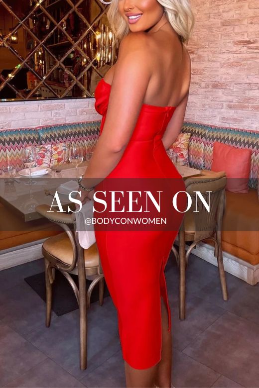 Lipstick Red Strapless Sweetheart Corset Bandage Bodycon Midi Dress