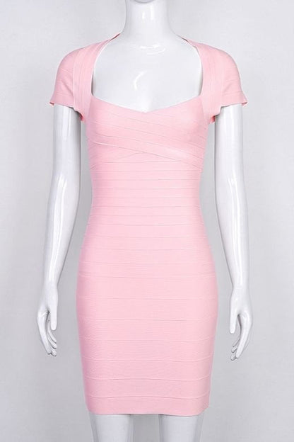 Dusty Pink Sweetheart Cap Sleeve Bandage Bodycon Mini Dress