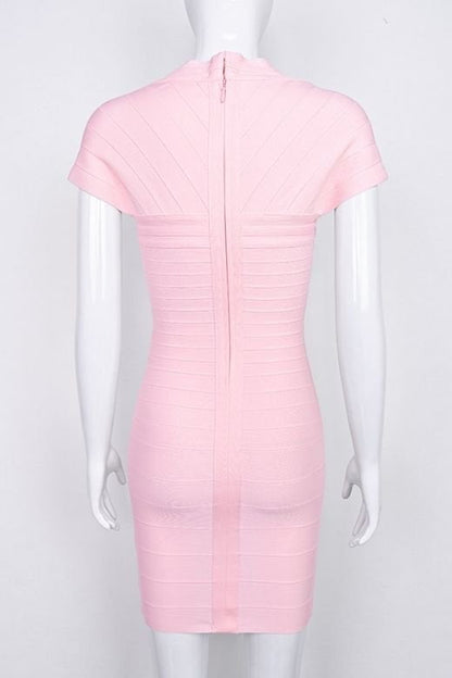 Dusty Pink Sweetheart Cap Sleeve Bandage Bodycon Mini Dress