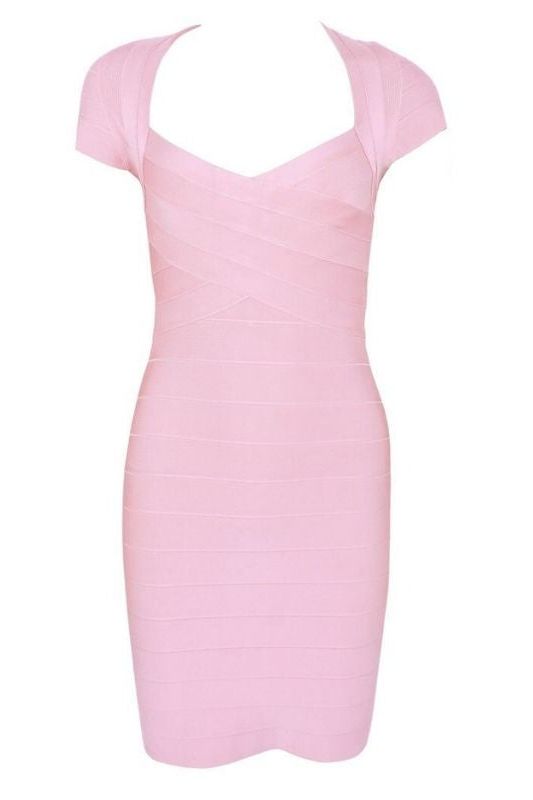 Dusty Pink Sweetheart Cap Sleeve Bandage Bodycon Mini Dress