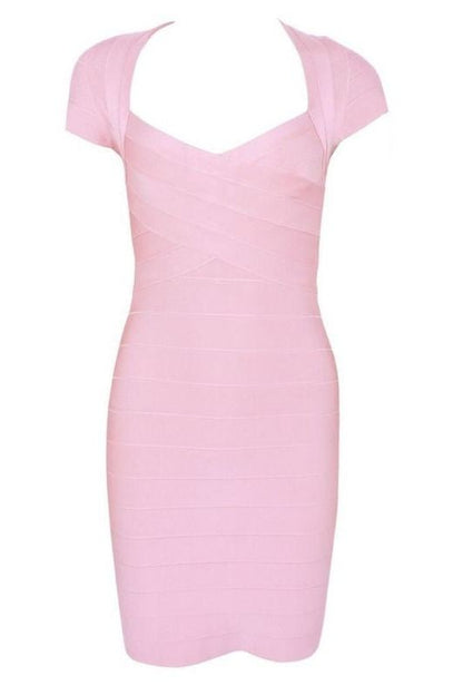 Dusty Pink Sweetheart Cap Sleeve Bandage Bodycon Mini Dress