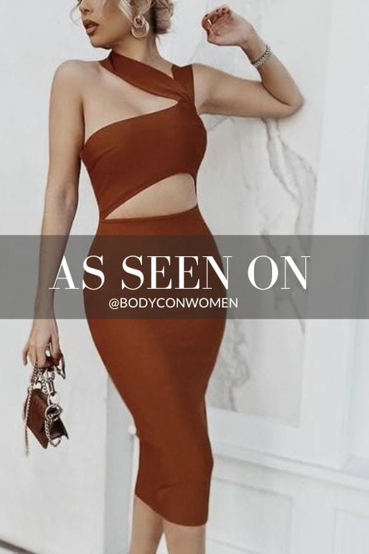 Navy Blue One Shoulder Cut Out Waist Cut Out Bandage Midi Dress