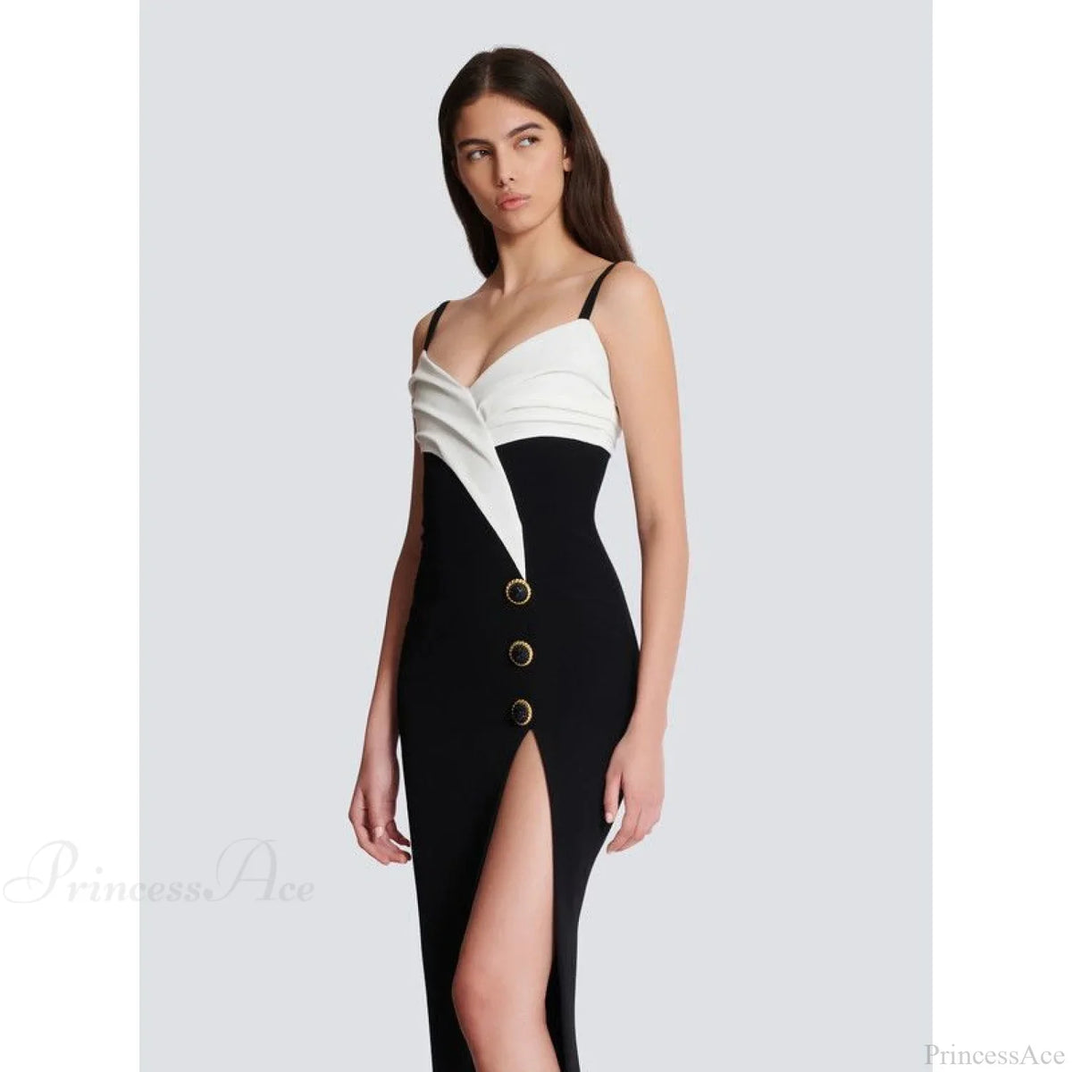 Monochrome Slit Satin Party Prom Dress