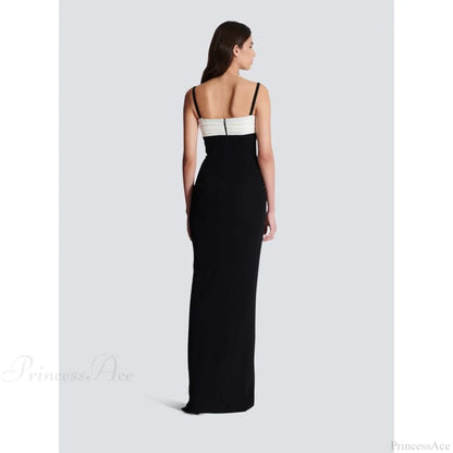 Monochrome Slit Satin Party Prom Dress