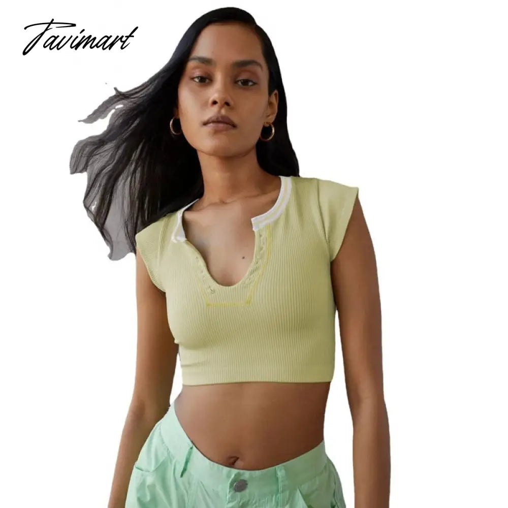 Mqtime Knitted Thread T-shirt Women's Summer Slim Fit Midriff Outfit Hot Girl Sexy Top Bottoming T-shirt