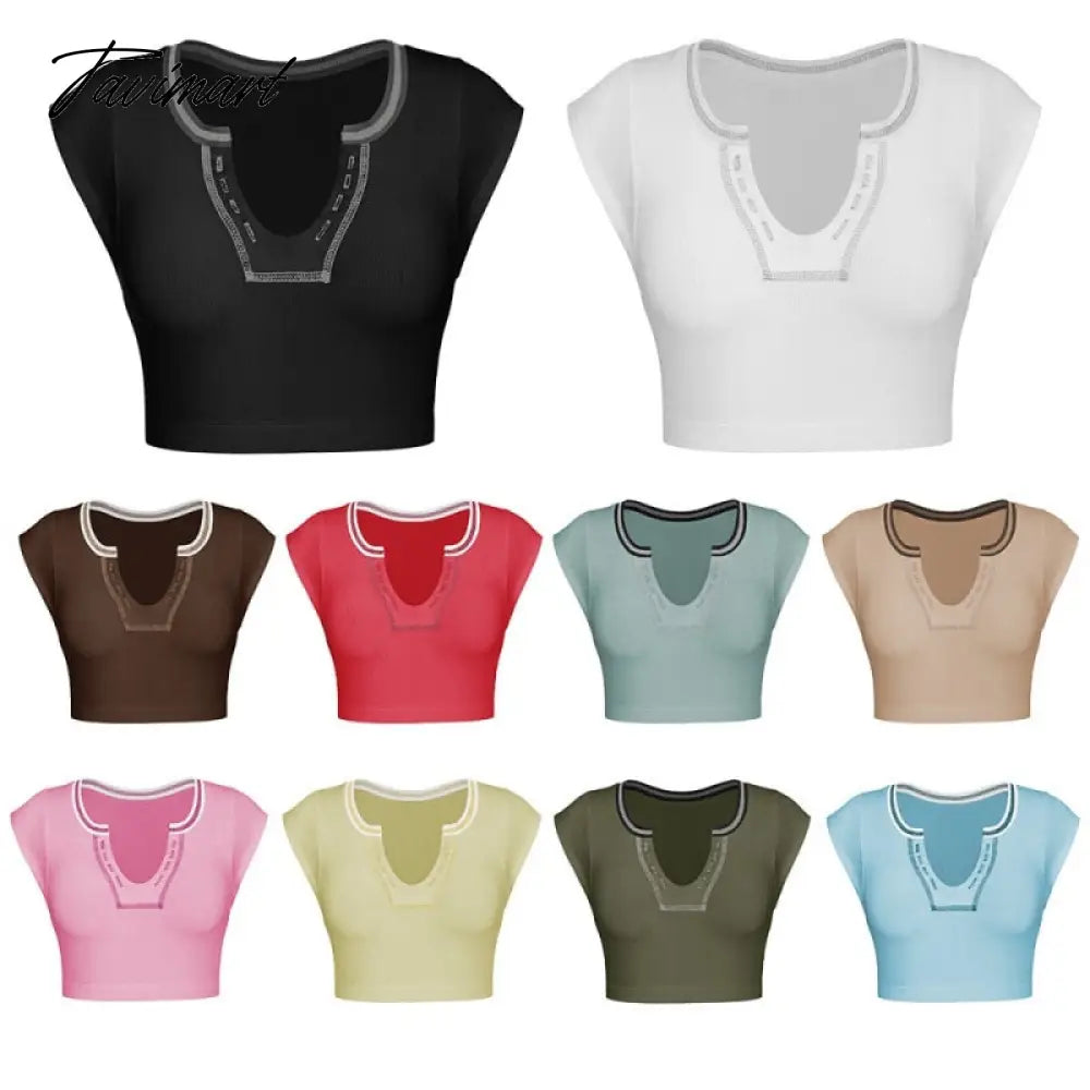 Mqtime Knitted Thread T-shirt Women's Summer Slim Fit Midriff Outfit Hot Girl Sexy Top Bottoming T-shirt