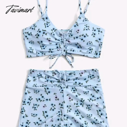 Mqtime Women Digital Printed Split Swimsuits Sexy Backless Bikini Set Summer High Waist Boxer Swimsuit Bathing Suits Beach Swimwear