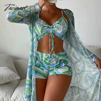 Mqtime Women High Waist Digital Printing Bikini Set Push Up Split Swimsuits Long Sleeve Swimwear Beach Wear Bathing Suits