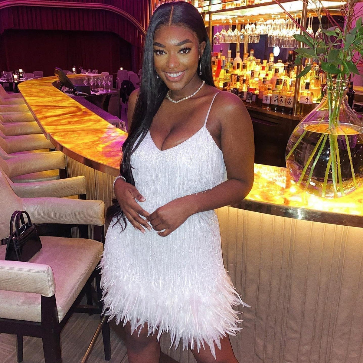 Strapless Sequin Fringe Hem Mini Dress