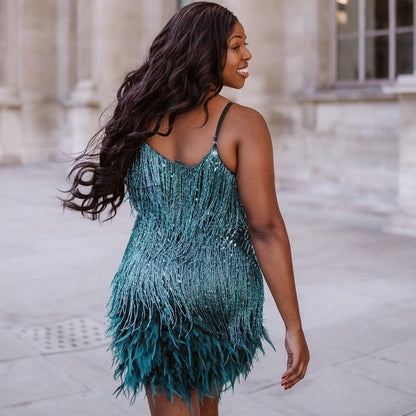 Strapless Sequin Fringe Hem Mini Dress