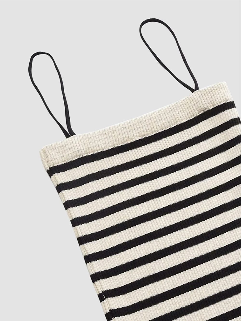 Black Spaghetti Strap Striped Ribbed Knit Column Maxi Dress