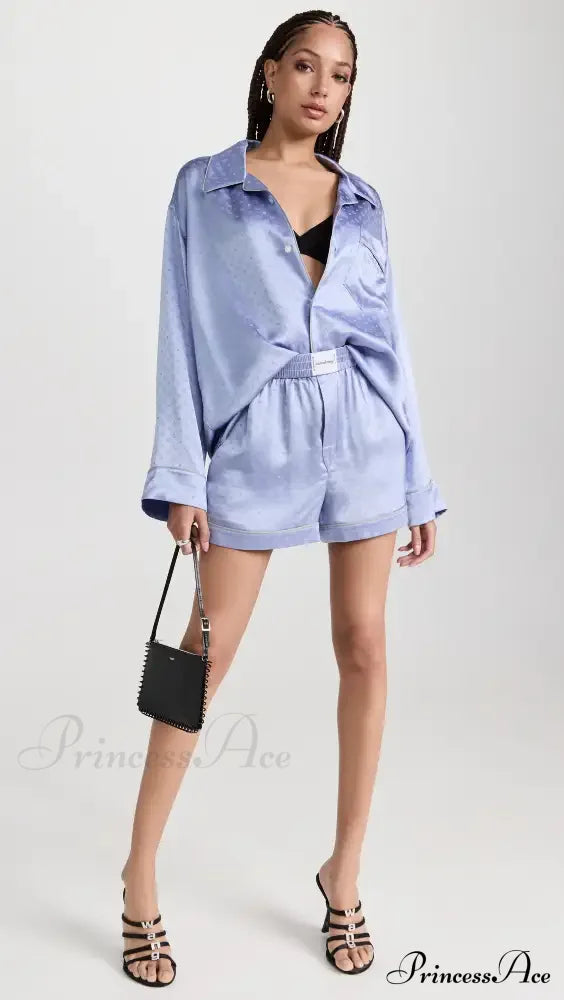 Pajama Boxer Shorts and Graceful Long Sleeve Shirt Set