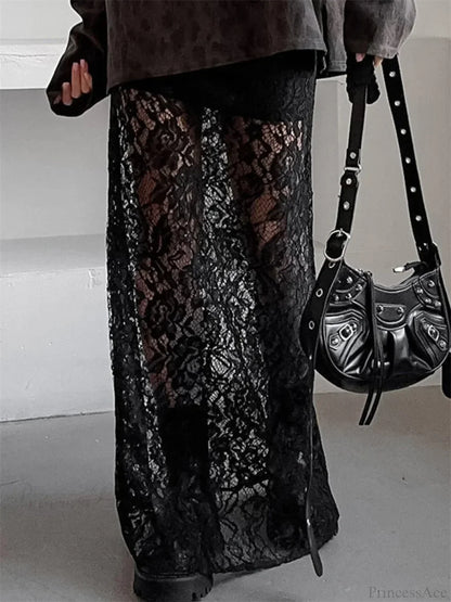 Patchwork See-Through Maxi Skirt