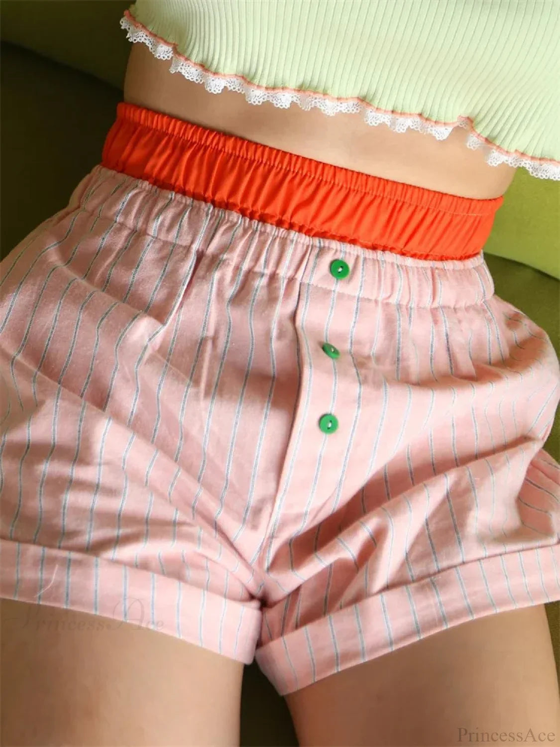 Patchwork Striped Elastic Waist Short