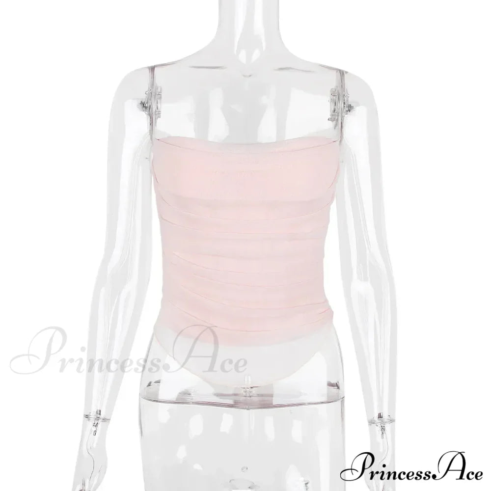 Pink Mesh Stylish Tube Corset Top