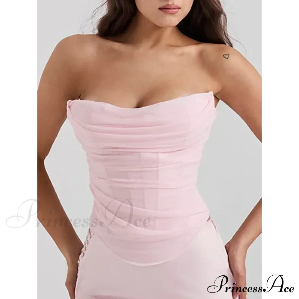 Pink Mesh Stylish Tube Corset Top