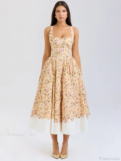 Print Waist Wrap A-line Vacation Dress