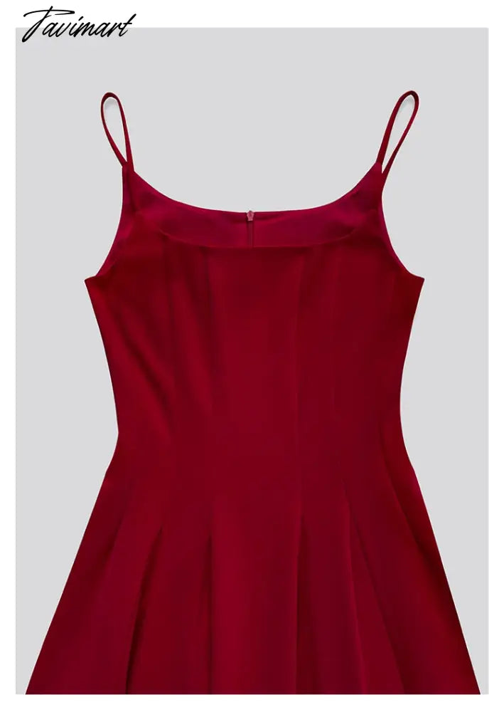 Red Midi Dress Women Elegant Summer New Fashion Sleeveless Spaghetti Strap A-line Dresses Female Vestidos Slim Clothes