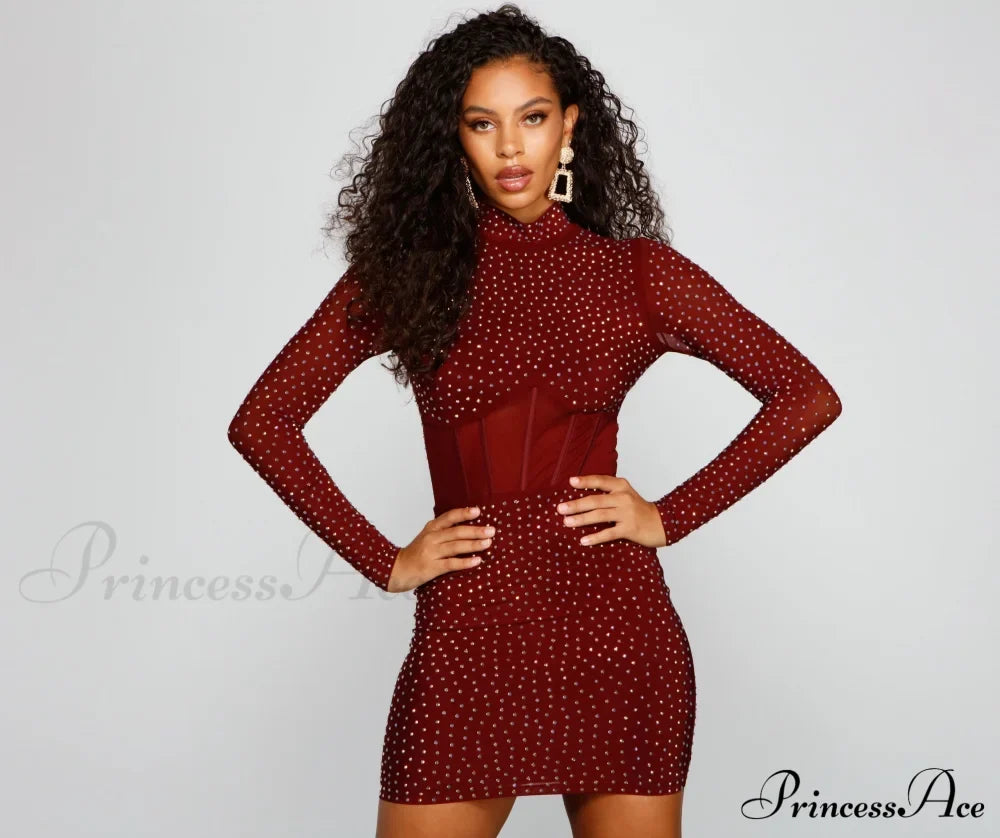 Renata Formal Heat Charming Stone Illusion Mini Dress