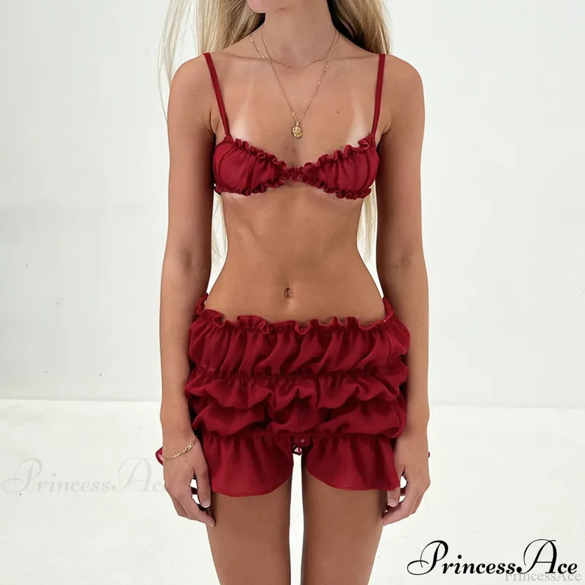 Ruched Bralette And Charming Mini Skirt Set