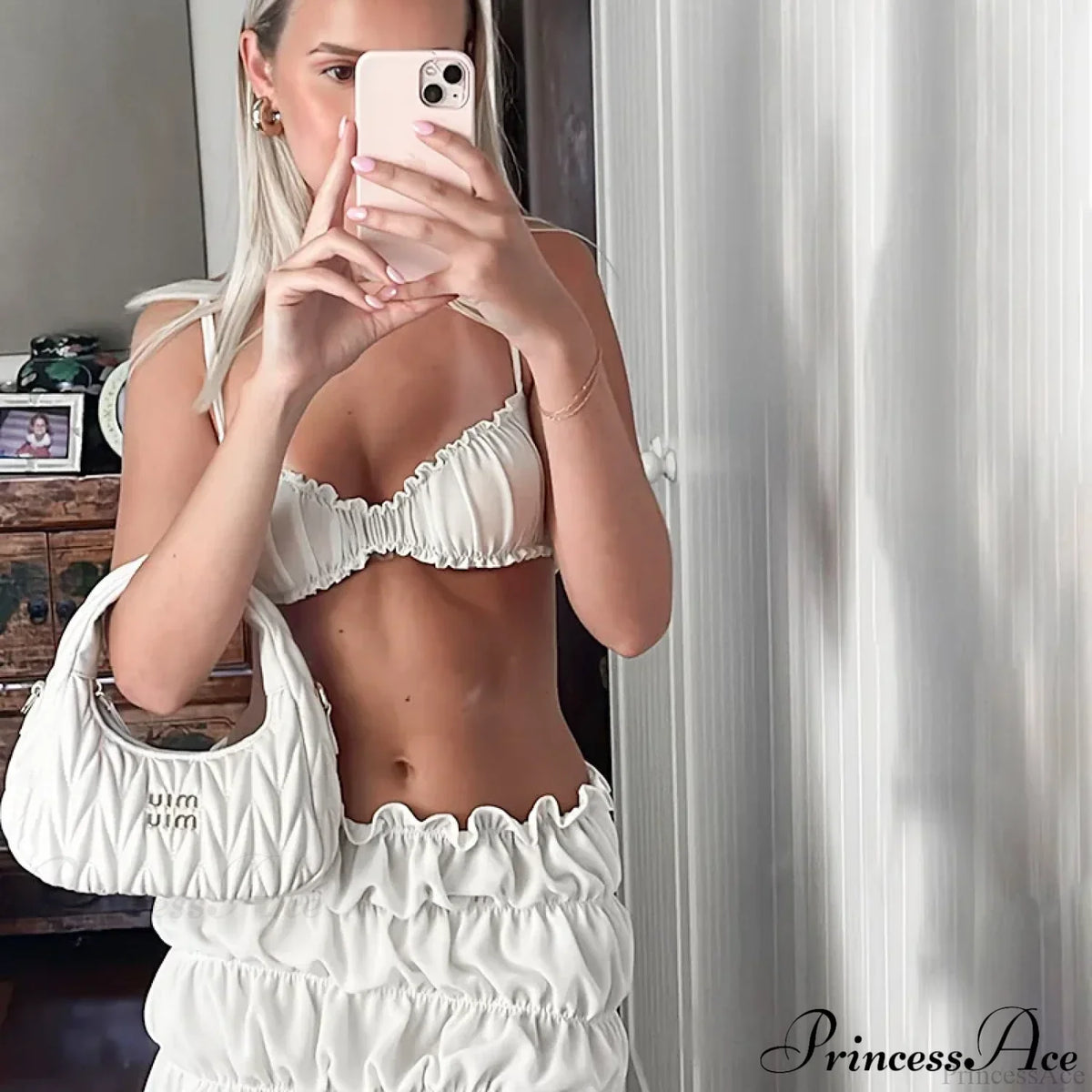 Ruched Bralette And Charming Mini Skirt Set