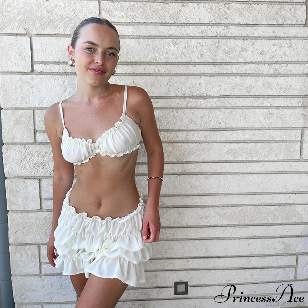 Ruched Bralette And Charming Mini Skirt Set