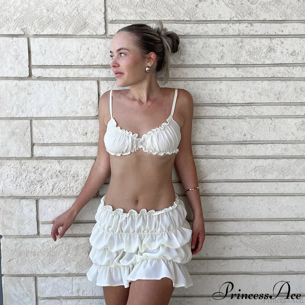 Ruched Bralette And Charming Mini Skirt Set