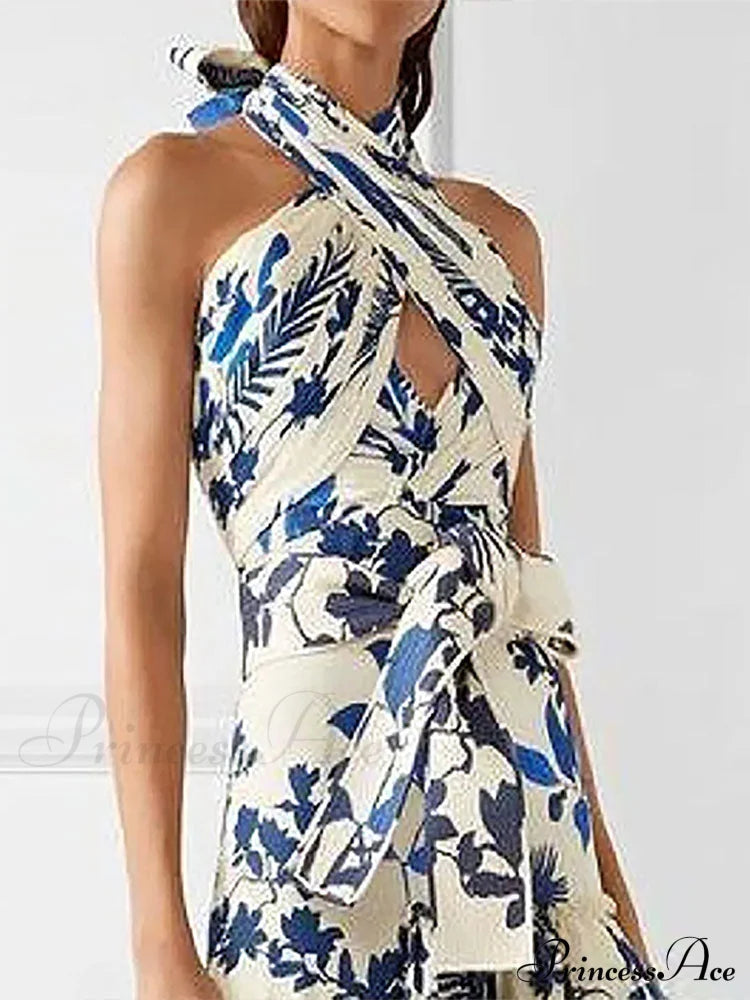 Ruffled Aesthetic Sleeveless for Women's with - Party Vestidos Neck-mounted Hem Formal Elegant Patterned Layered Evening Wear Design Dress