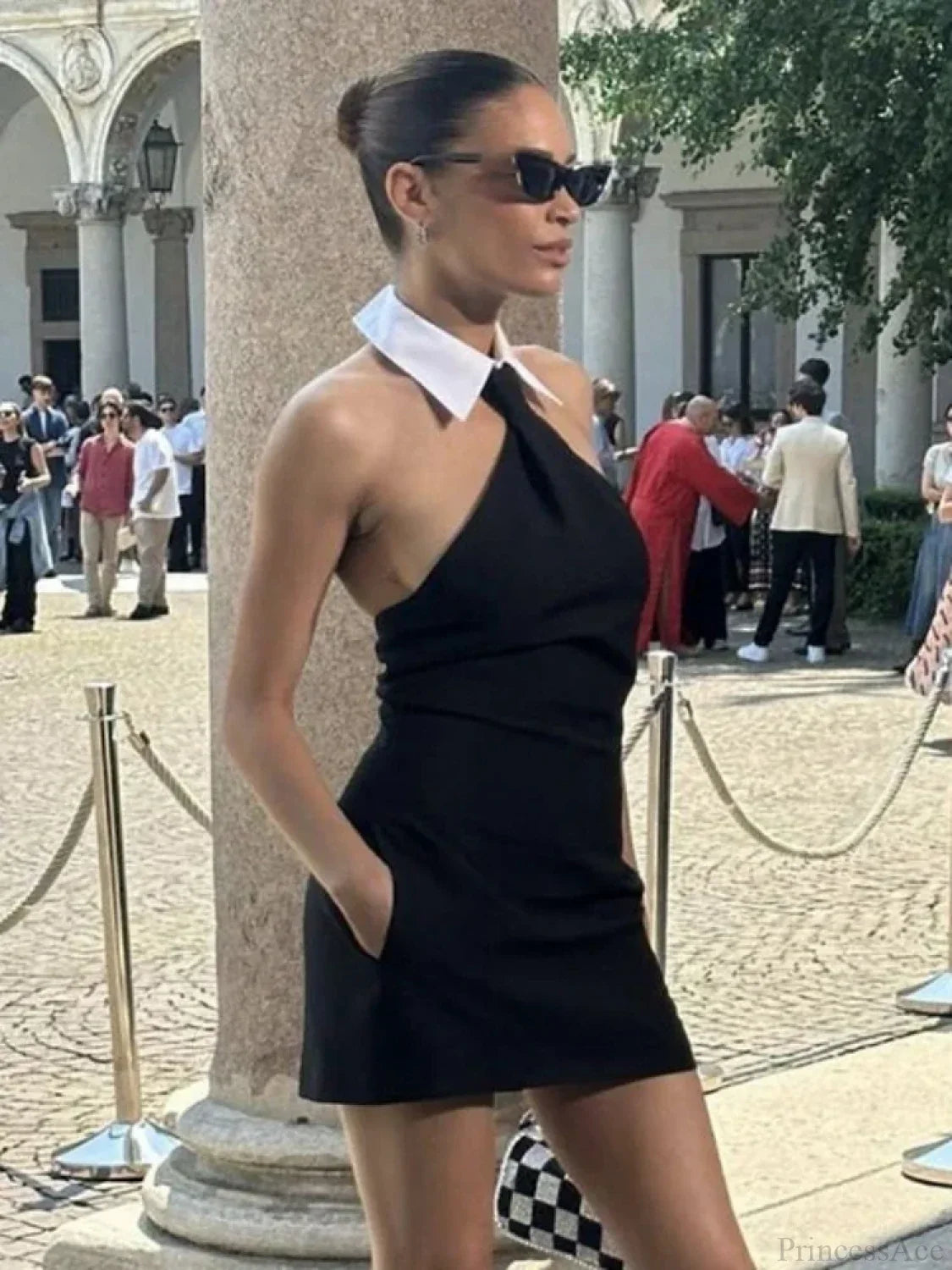 Sexy Patchwork Sleeveless Bandage Dress Black Backless Bodycon Mini Party Dress