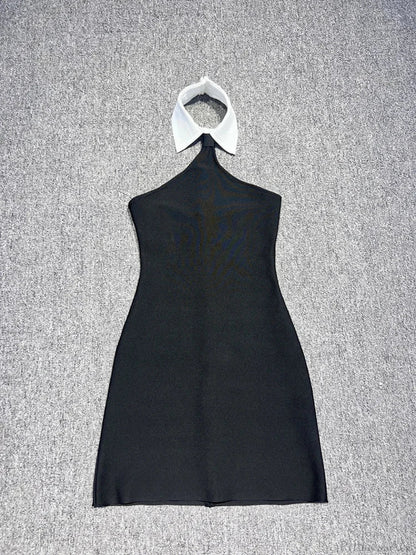 Sexy Patchwork Sleeveless Bandage Dress Black Backless Bodycon Mini Party Dress