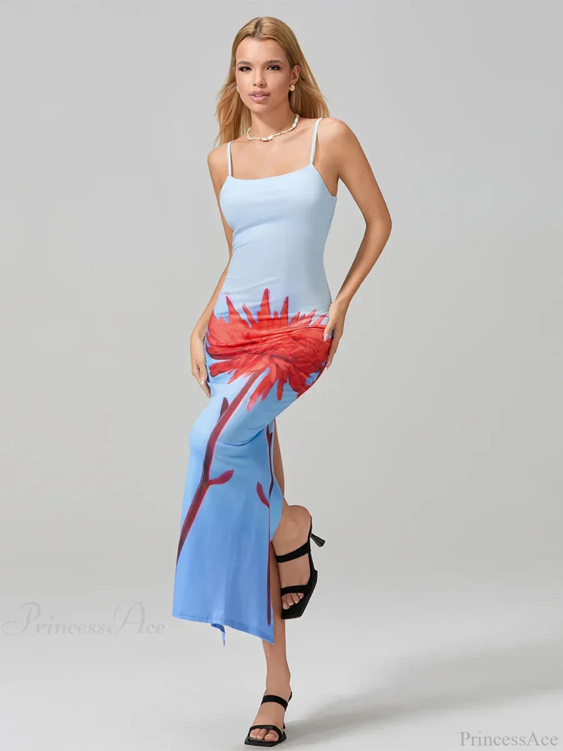 Sexy Spaghetti Straps Bodycon O-neck Wrap Cami Floral Dress