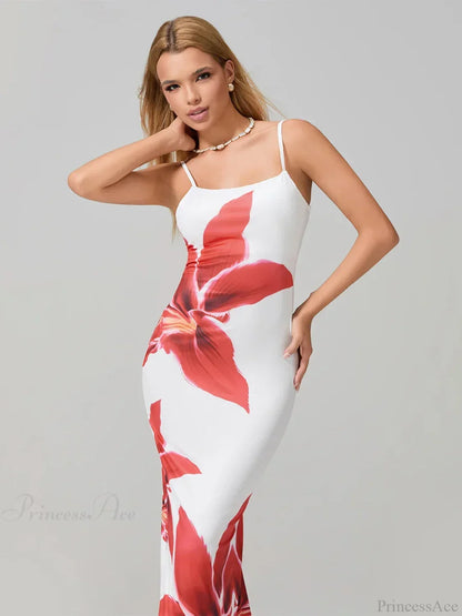 Sexy Spaghetti Straps Bodycon O-neck Wrap Cami Floral Dress
