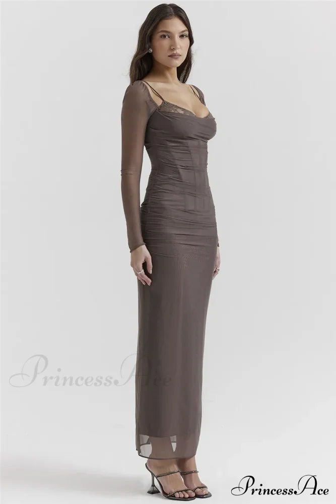 Sheer Long Sleeve Charming Bodycon Maxi Dress