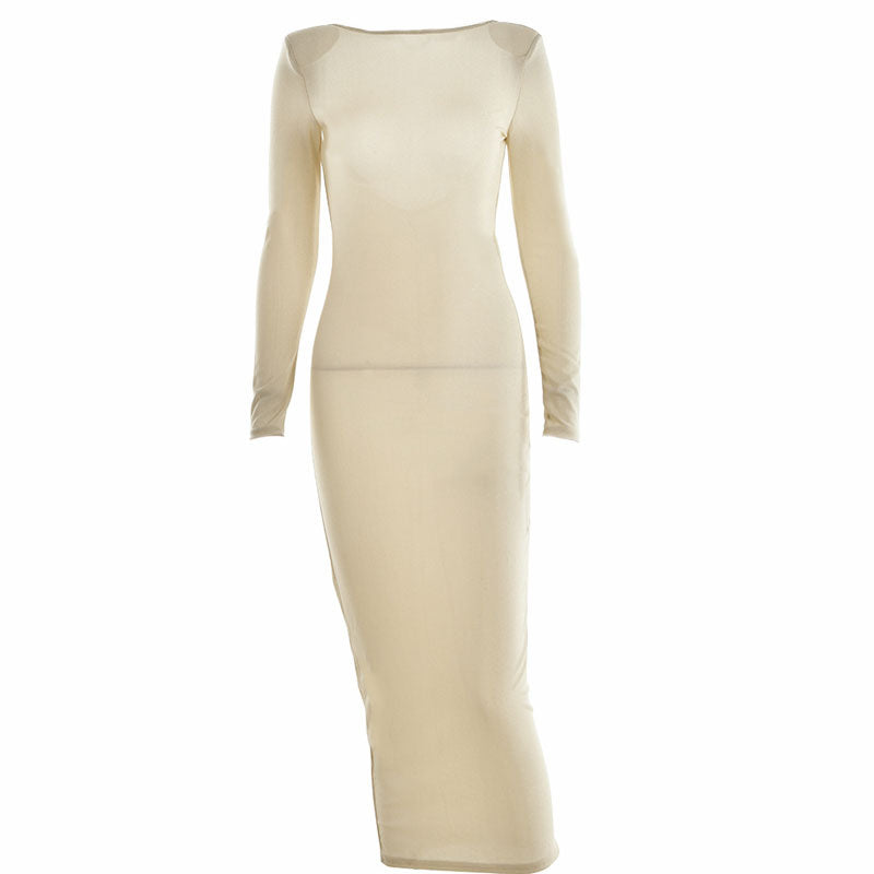 Khaki Shoulder Pad Long Sleeve Open Back Bodycon Midi Dress