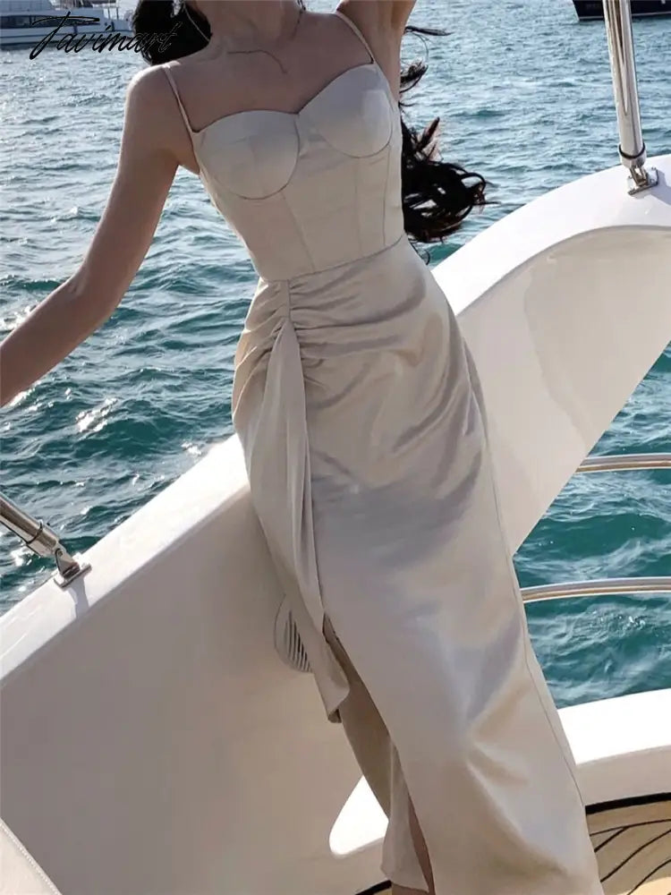 Sleeveless Midi Dress Summer New Women Spaghetti Strap Sexy Bodycon Ladies Elegant Evening Party Female Prom Robe Vestidos