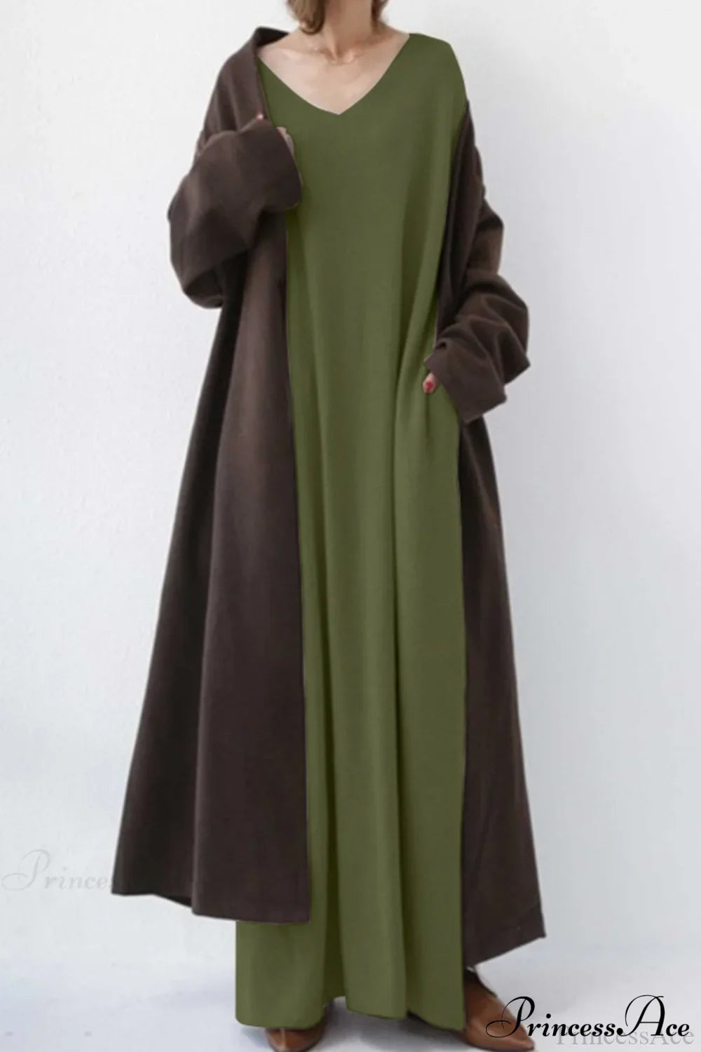 Slit Hem V Neck Sweatshirt Dress