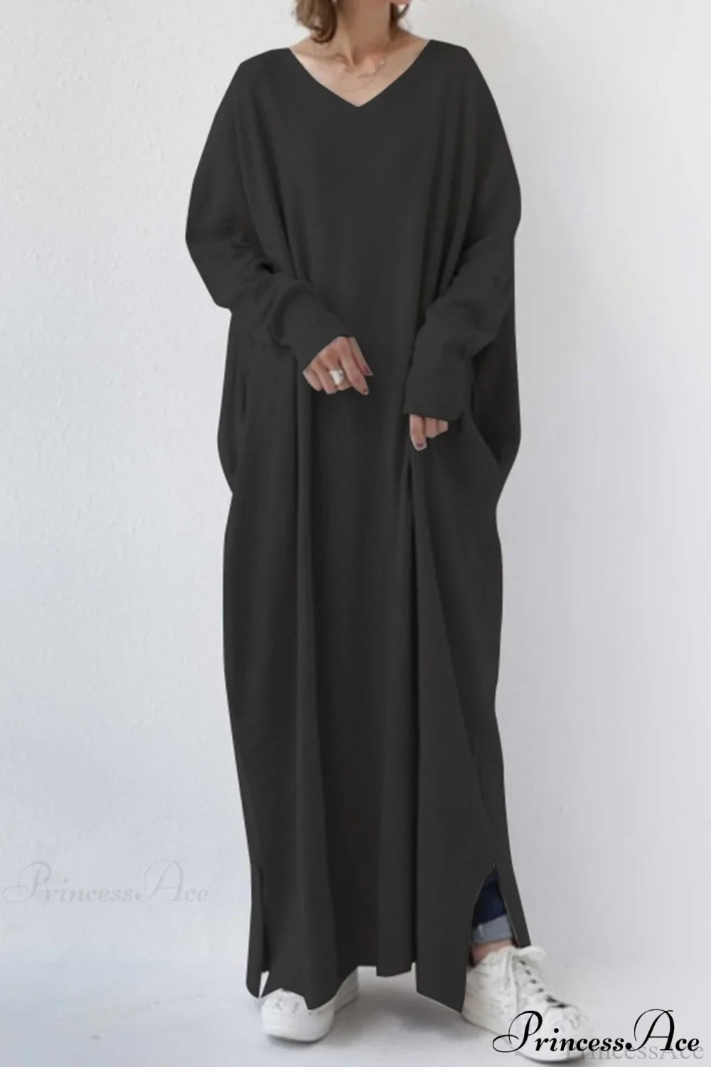 Slit Hem V Neck Sweatshirt Dress