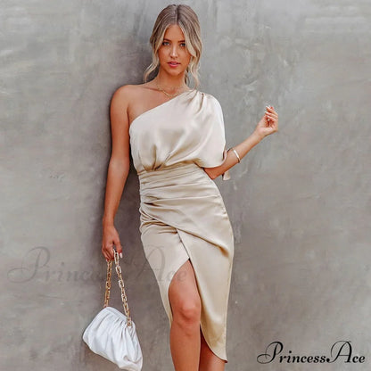Solid Champagne Sexy Fitted Club Party Bodycon Dress