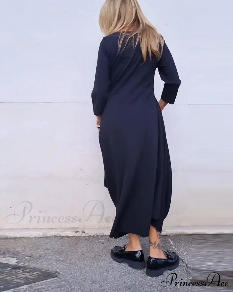Solid Color Pocket Dress