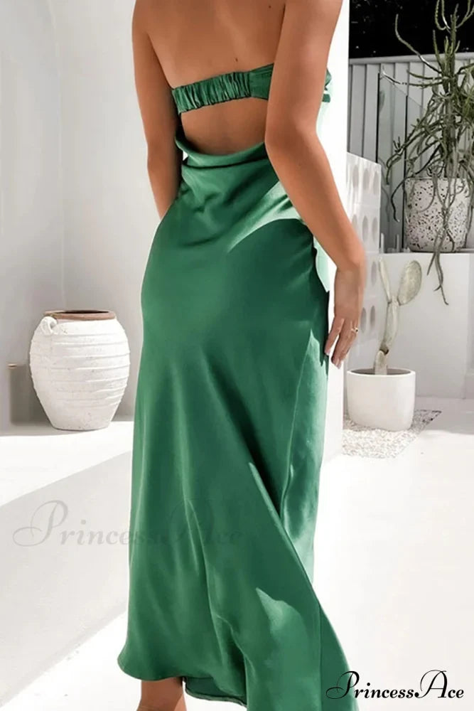 Solid Color Satin Strapless Dress